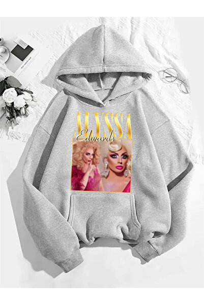 COMVİCHO سويت شيرت رمادي بقلنسوة مطبوعة من أليسا v1