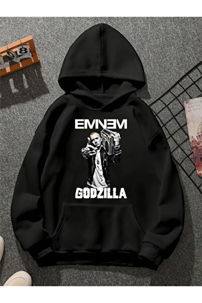 COMVİCHO سويت شيرت أسود بقلنسوة مطبوعة من eminem v13