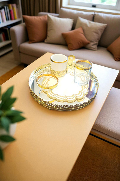 NAKIŞHAN Yellow Daisy Special Embroidered Coffee Presentation Napkin-Gold 6-Pieces