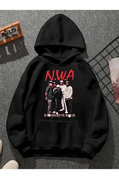 COMVİCHO N.W.A V1 Printed Hooded Black Sweatshirt