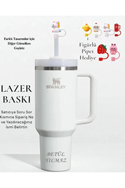 Stanley Kişiselleştirilebilir Quencher Pipetli Termos 1,18 L Beyaz Özel Isiml...