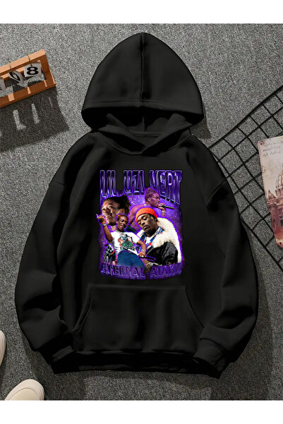 COMVİCHO ليل أوزا فيرتي v1 سويت شيرت أسود مطبوع عليه هوديي