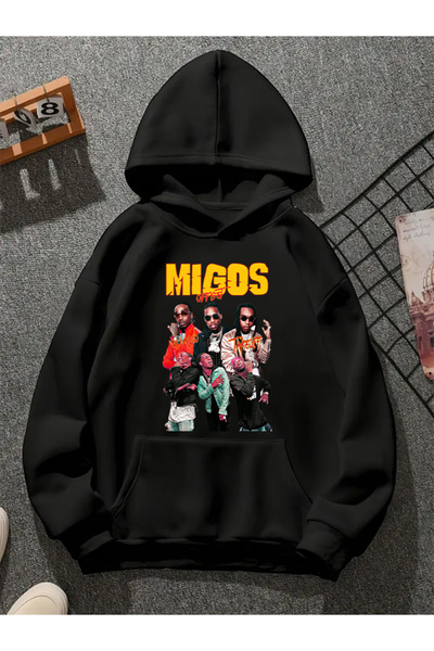 COMVİCHO سترة ميجوس v1 ذات قلنسوة مطبوعة باللون الأسود