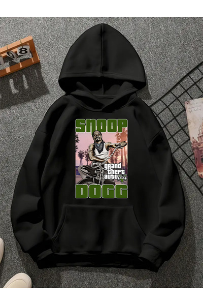 COMVİCHO سويت شيرت أسود بقلنسوة مطبوعة من snoop dogg v11