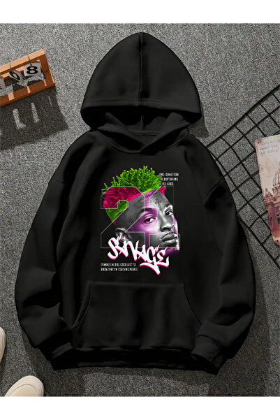 COMVİCHO 21 سافاج v5 سويت شيرت أسود مطبوع عليه هوديي