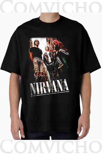 COMVİCHO تي شيرت مطبوع بتصميم نيرفانا v3 للجنسين