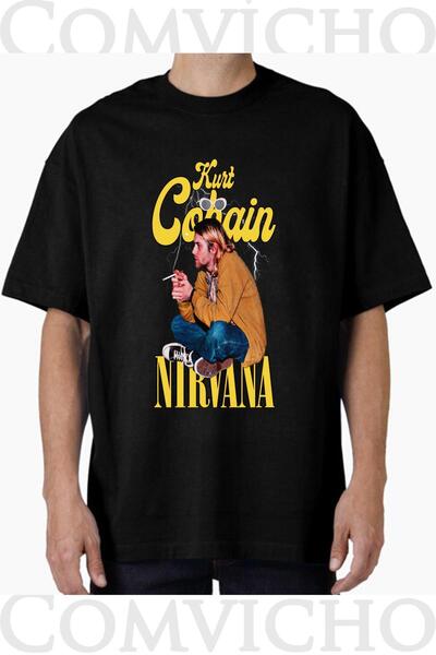 COMVİCHO تي شيرت مطبوع بتصميم نيرفانا v1 للجنسين