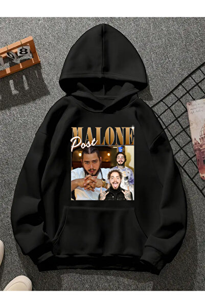 COMVİCHO Post Malone V13 Printed Hooded Black Sweatshirt
