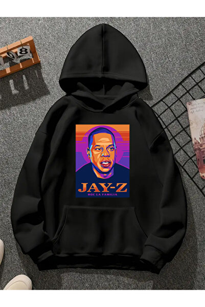 COMVİCHO Jay Z V1 Printed Hooded Black Sweatshirt