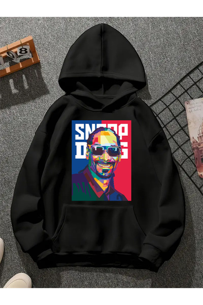 COMVİCHO سويت شيرت أسود بقلنسوة مطبوعة من snoop dogg v3