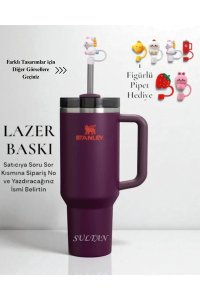 Stanley Kişiselleştirilebilir Quencher Pipetli Termos 1,18 L Mor Mürdüm Özel Isimli