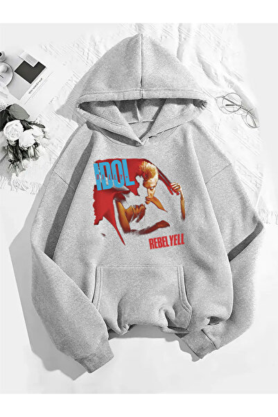 COMVİCHO Rebell Yell V1 Printed Hooded Gray Sweatshirt