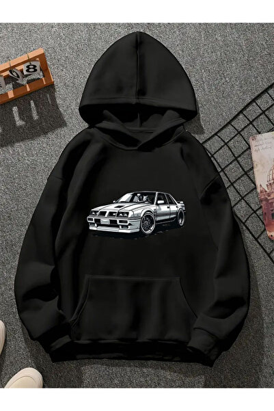 COMVİCHO Caar Printed Hooded Black Sweatshirt