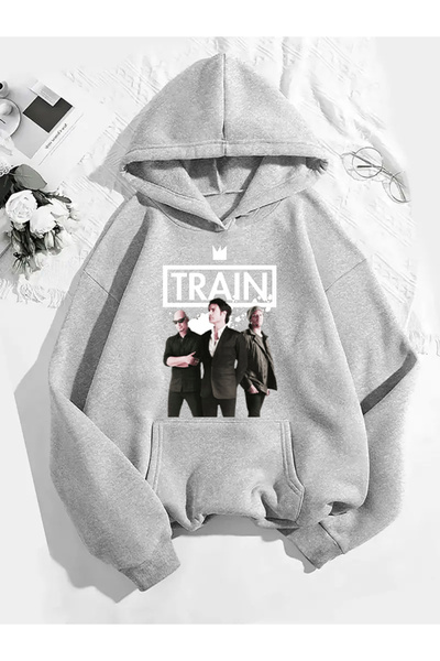 COMVİCHO Train V1 Printed Hooded Gray Sweatshirt