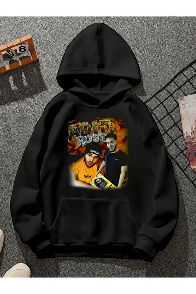 COMVİCHO Your Name Is Ross V1 Printed Hooded Black Sweatshirt