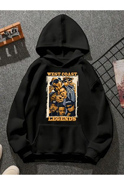 COMVİCHO سترة رياضية سوداء بقلنسوة مطبوعة من ويست كوست