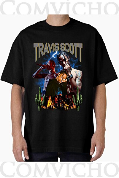 COMVİCHO تي شيرت مطبوع بتصميم ترافيس سكوت v24 للجنسين