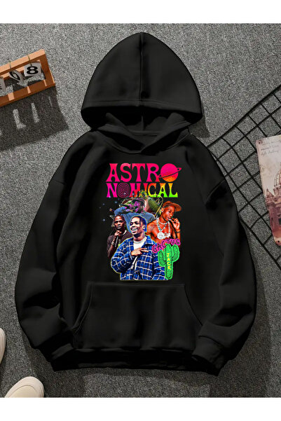 COMVİCHO سويت شيرت أسود بقلنسوة مطبوعة من ترافيس سكوت v20