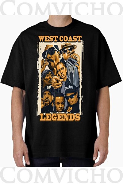 COMVİCHO Unisex West Coast Design Printed Oversize T-Shirt