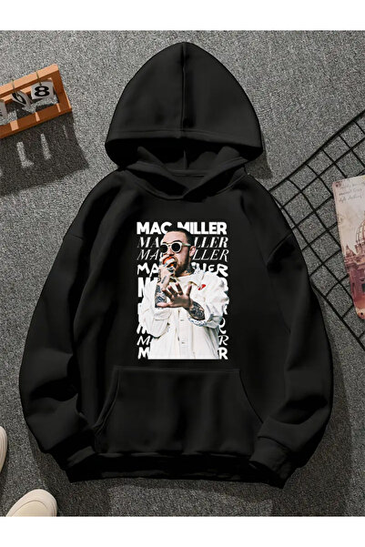 COMVİCHO سترة ماك ميلر v8 ذات القلنسوة المطبوعة باللون الأسود