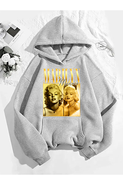 COMVİCHO سويت شيرت رمادي بقلنسوة مطبوعة من مارلين v2
