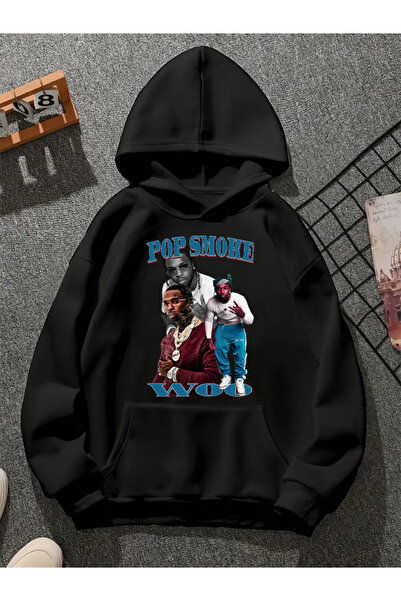 COMVİCHO Pop Smoke V3 Printed Hooded Black Sweatshirt