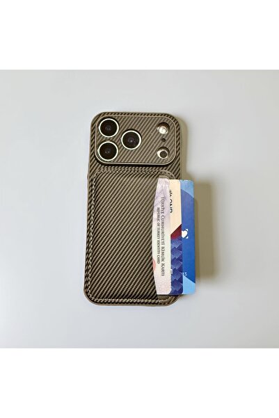 HYPERSOFT Iphone 17 Pro (6.3 inç) Uyumlu Cüzdan Kartlıklı Stantlı Karbon Deta...