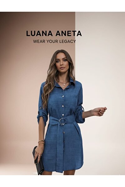 LUANA ANETA Kadınlar için Şık Düz Renk A Kesim Elbise