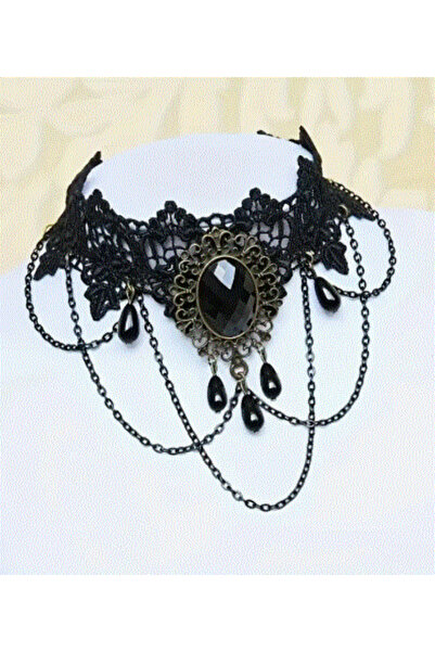 modares Vintage Siyah Dantel Gotik Kolye - Dantel Choker Kolye Ayarlanabilir ...