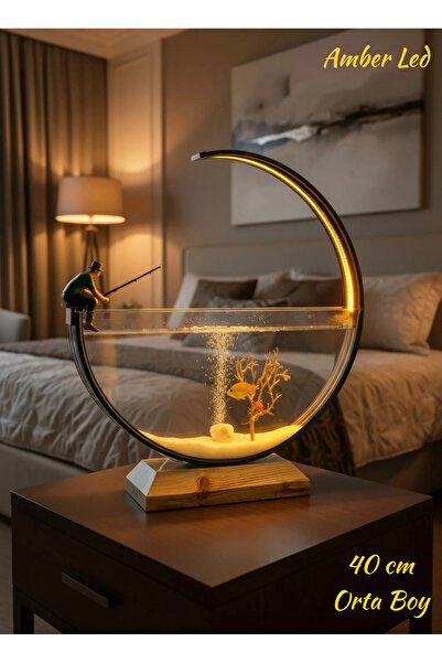 Poyel Decor Modern Tasarım Dekoratif Akvaryum – Amber Led Aydınlatmalı 40 cm