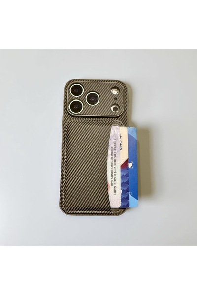 HYPERSOFT Iphone 17 (6.3 inç) Uyumlu Cüzdan Kartlıklı Stantlı Karbon Detaylı ...