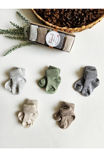 GizaKids %100 Pamuk 0-6 Ay Kutulu Bebek Çorabı 5'li Set