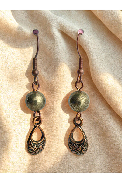 ayrestyle Tiger's Eye & Pyrite Natural Stone Bohemian Drop Dangle, Women's 2-Piece Earring Set, Brown - Matte Yellow
