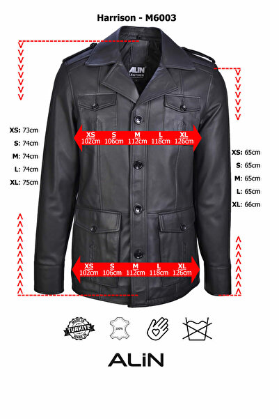 ALİN Harrison Erkek Siyah Safari Hakiki Deri Ceket Beden Ölçüleri Görselde