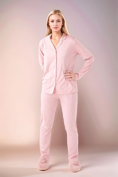 Pierre Cardin Kadın Giyim Pamuklu Modal Uzun Kollu Gömlek Pijama Takımı (2 Adet Hediye Çorap) OL.PC.7717.001