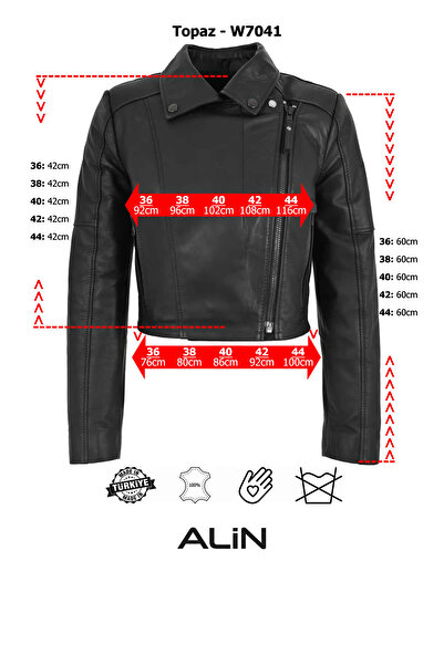 ALİN Topaz Kadın Siyah Crop Hakiki Deri Ceket Beden Ölçüleri Görselde