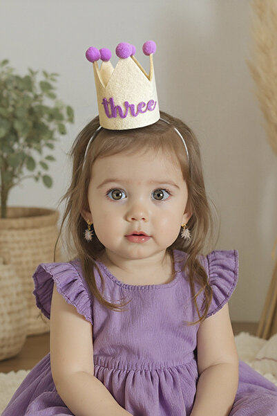 Niksy Design Mini Coroană de Zi de Naștere cu Trei Pompoane Violet - Pălărie ...