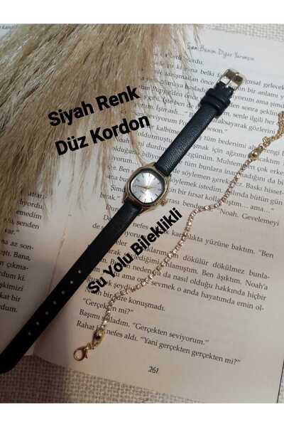 KOMBİNOLOJİ Mihrimah Siyah Kordon Minimal Kadın Kol Saati SU YOLU BİLEKLİKLİ ...