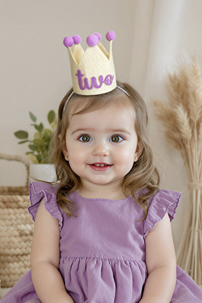 Niksy Design Mini Coroană de Zi de Naștere cu Două Pompoane Mov - Pălărie de ...