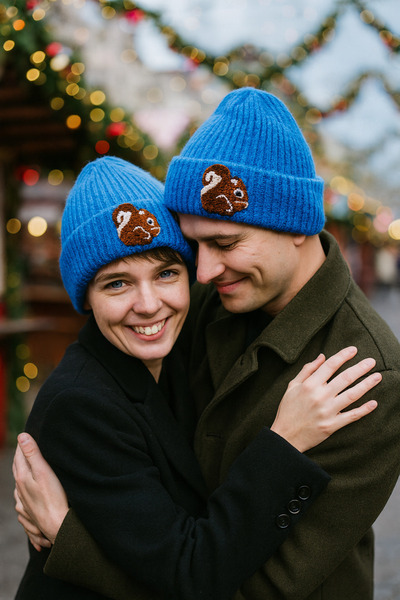 byebruketenci Blue Beret Squirrel Punch Patterned Luxury Wool Hat Christmas Gift