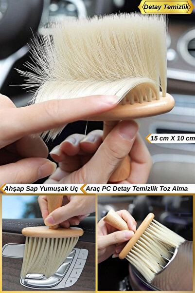 Hane Dostu Ahşap Saplı | Yumuşak Uçlu Oto Detay Temizlik Fırçası | PC Temizli...