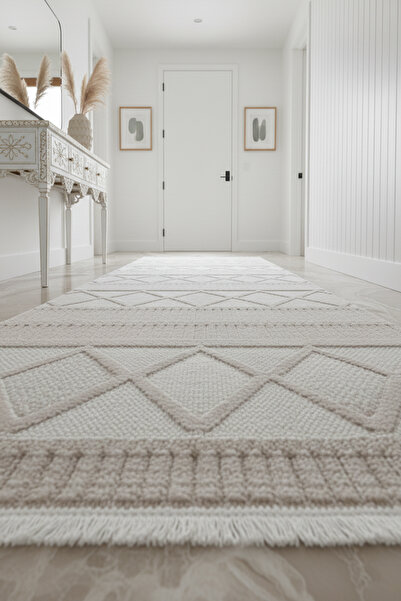 stil carpet BUKLE SOFT TWİSTER 0461G BEJ-BEYAZ Yolluk Salon Antre Koridor Halısı Yumuşak Dokuma Makine Halısı