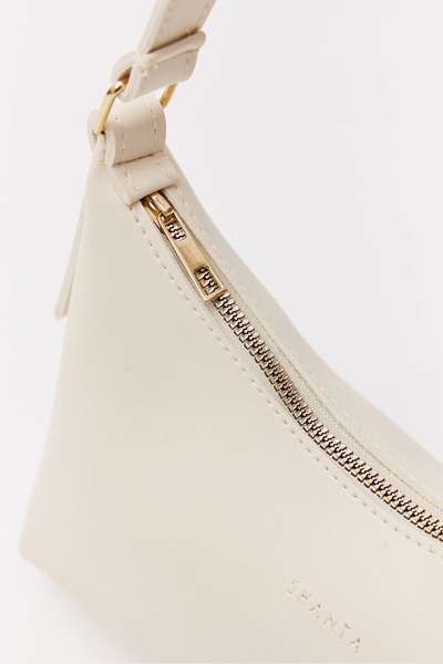 Shanta Krem D05 Fermuarlı Suni Deri Günlük Kadın El ve Omuz Baget Çantası U:15 E:24 G:9