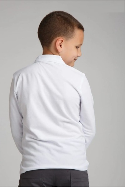 teknotrust Unisex λευκό μακρυμάνικο μπλουζάκι με λαιμόκοψη πόλο, κομψό σχολικό μπλουζάκι