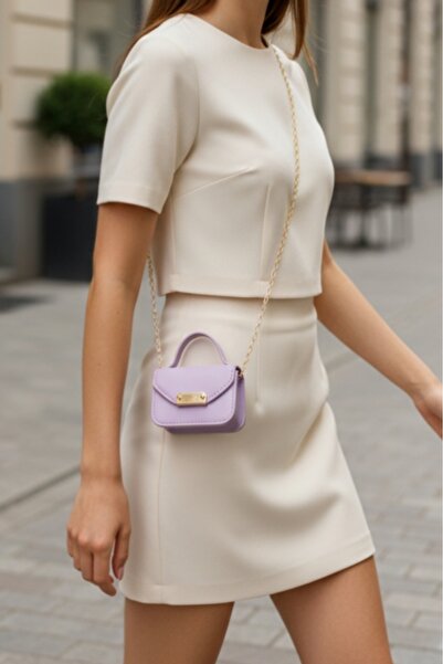 Defnella Nube Lila Mini Zincir Askılı Kartlık Elden Tutmalı Çapraz Çanta 10x7cm