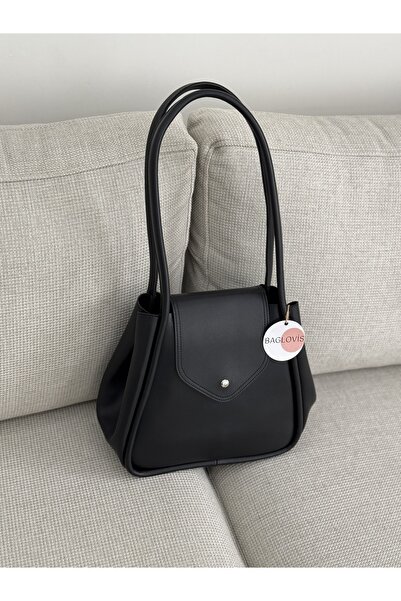 BAGLOVİS Large Black Women's Shoulder Bag with Long Strap Detail En40 Boy28