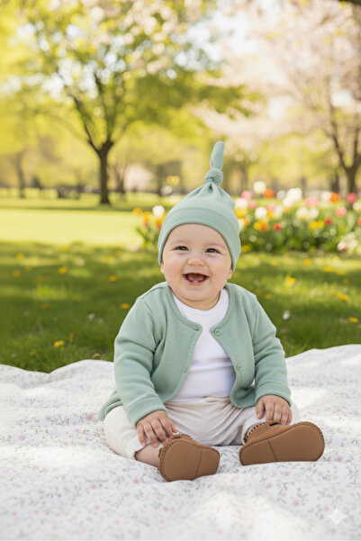 Babygiz Newborn Baby Girl Boy 100% Cotton Combed Extra Soft Lightweight Anti-Sweat Beanie Green