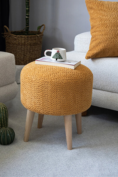 Modobi Luna 4 Ayaklı Puf, Buklet ( Teddy Dokulu ) Kumaş - Turuncu