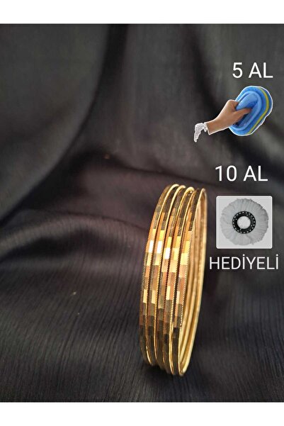 AXARE (1ADET) Tırtıklı Gold Parlak Desenli Ajda Bilezik Paslanmaz Çelik Üzeri 22 Ayar Altın Kaplama