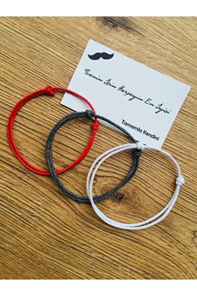 Bukosh 3lü Kalın Ip Bileklik - Kırmızı, Gri, Beyaz